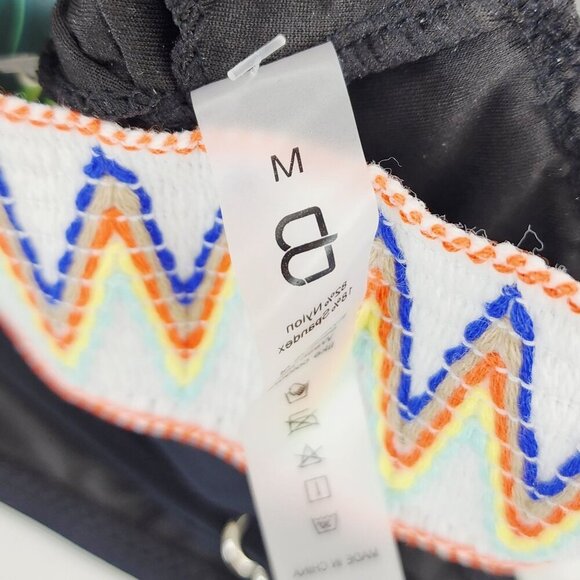 Black High-Waisted Bikini Set With Adjustable Straps & Chevron Accents Size M - Picture 4 of 7